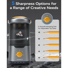 JUPITEARTH Spaceship Electric Pencil Sharpener for Kids, Hands-Free, Rechargeable, Auto in & Out Fully Automatic Pencil Sharpener Fits 6.9-11mm Colored/No.2 Pencils for Classroom Home Office (Black)