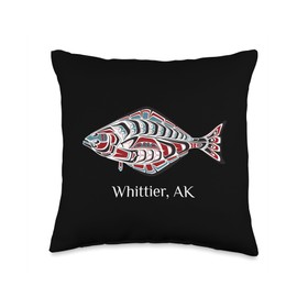 Whittier Alaska Native American Tribal Halibut Whittier, Alaska Native American Halibut Fish Fishermen Throw Pillow, 16x16, Multicolor