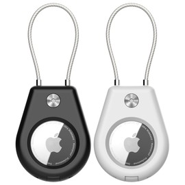 SkyArmor AirTag Secure Holder with Wire Cable, 2 Pack Air Tag Keychain Holders for Key Ring, Keys, Luggage, Backpack, Sturdy Protection Airtag Key Chain Lock Case – Black/White