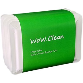 WoW.Clean Disposable Bath Shower Sponge 1 Dozen-12 Counts . Easy to Carry, Clean Shower Supplies for Travel or Camping, White