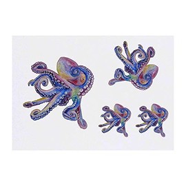 Azeeda 4 x 'Bunte Krake' Temporäre Tattoos - Wasserfest, Hautfreundlich & Ungiftig · Transfers in Verschiedenen Größen (TO00036257)