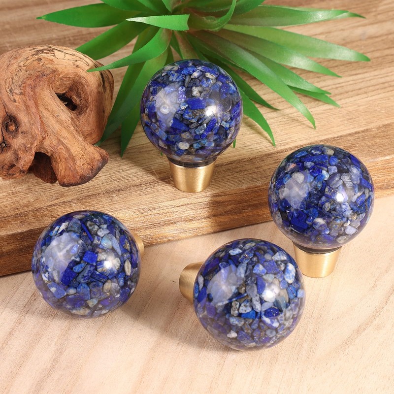 Rockcloud Pack of 2 Round Resin Lapis Lazuli Drawer Knobs