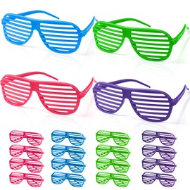 Novelty Place 12 Pack Shutter Glasses Shades Sunglasses, Neon Color Plastic Glasses for Kids and Adults 80's Party Props(4 Colors)