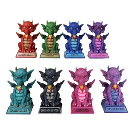 Ebros Colorful Koan Cartoon Chibi Dragon Collectible Figurine with Funny Phrases Dragonling Hatchling Fantasy Sculpture (Set of 8 Whimsical Dragons)
