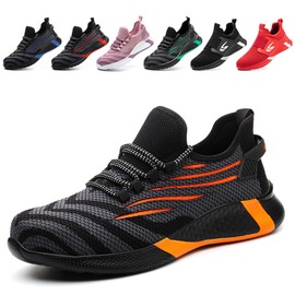 AFJYG Safety Shoes Men's Lightweight Work Shoes Women's Breathable Steel Cap Shoes Sporty Non-Slip Protective Shoes Breathable Work Trainers with Steel Toe Cap, orange