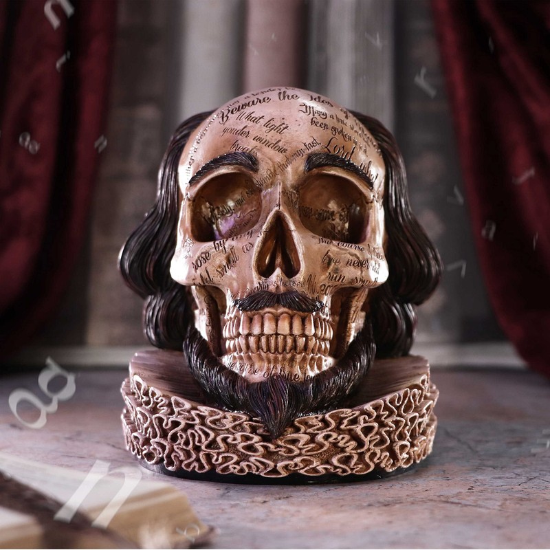 Nemesis Now Shakespeare's Legacy 16cm, Resin, Shakespeare Skull Figurine, Inspired