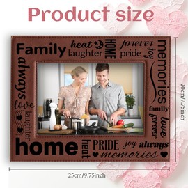 ORIGACH Family Themed Engraved Leather Picture Frame Hanging/Tabletop Leather Photo Frame for Family, Home, Love - Fits 5x7 Inch Photo