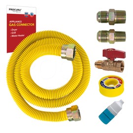 PROCURU 1/2" OD x 60" Gas Flex Connector Kit with 1/2" Straight Valve for Dryer, Water Heater, Grill- Weatherproof Flexible Stainless Steel Gas Pipe (Red Series)