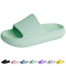 Youecci Cloud Slides for Kids丨Shower Bathroom Pool Slippers丨Boys Girls Comfy Thick Sole Slippers丨Summer Non-Slip Beach Shoes Green 6 Big_kid