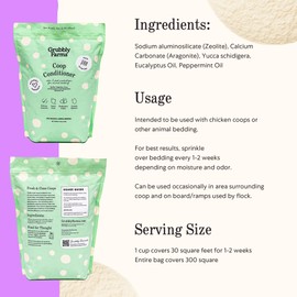 Grubbly Farms Coop Conditioner - Natural Chicken Coop Deodorizer and Cleaner - Odor and Ammonia Neutralizer - Contains Zeolite, Aragonite, Yucca with Peppermint, and Eucalyptus - USA-Made, 6 lbs