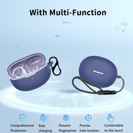 NOUKAJU for QCY Crossky C30 Case Cover, Wireless Earphone Silicone Protective case (with Carabiner + Lanyard) Drop-Proof, Scratch-Proof, Shock-Proof, Reserved Charging Port, dust-Proof (Blue)