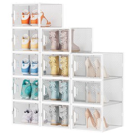 Shoe Storage, 12 Pack X-Large Shoe Organizer for Closet, Shoe Boxes Clear Plastic Stackable Shoe Storage Boxes for Size 13