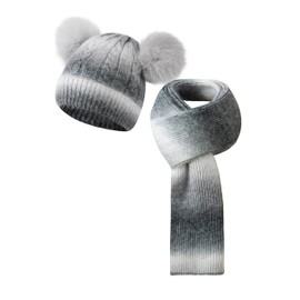 SERENYOU Kids Winter Beanie Hat Scarf Set Boys Girls Double Pompom Hat with Thicken Knitted Warm Scarf Grey