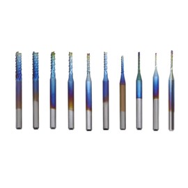 EMSea 10pcs Milling Cutter Bit Kit 0.6-1.5mm Cutting Diameter 3.175mm Shank Nano Blue Coat Carbide CNC Router Burrs End Mill Engraving Bit with Box