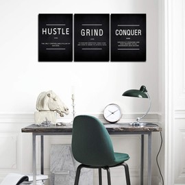 BWSPACE Inspirational Wall Decor, Motivational Canvas Wall Art, grind hustle wall art 3 Pieces Wall Art Decorations for Office Living Room and Bedroom Decor (36" W x 16" H, HGC)