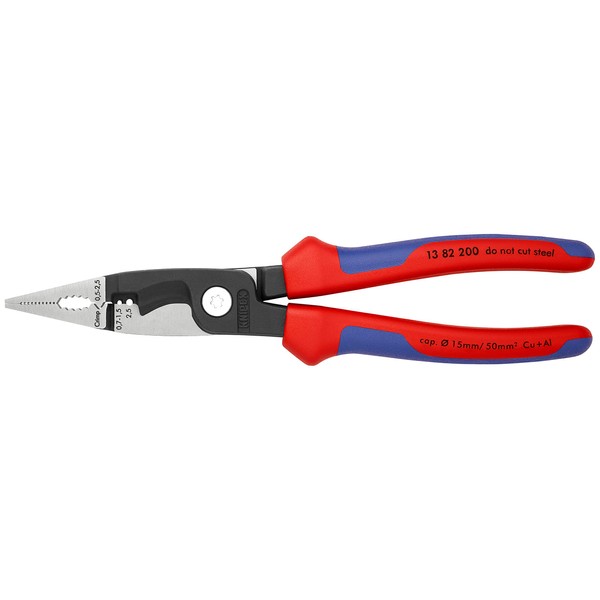 Knipex Pliers for Electrical Installation black atramentized, with multi-component grips 200 mm (self-service card/blister) 13 82 200 SB
