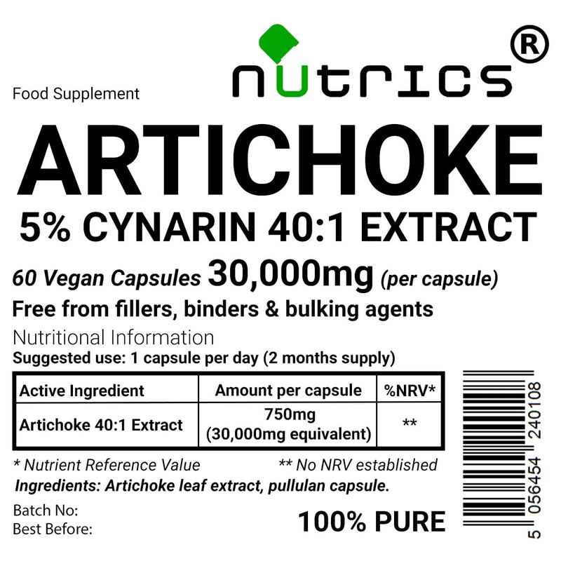 Nutrics® 30,000mg (per Capsule) Artichoke Leaf Extract 60 V Capsules
