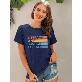 Reading Shirts for Women Cute Book Lover Gift Teacher T Shirt Literacy Education Letter Print Tee Tops Navy Blue