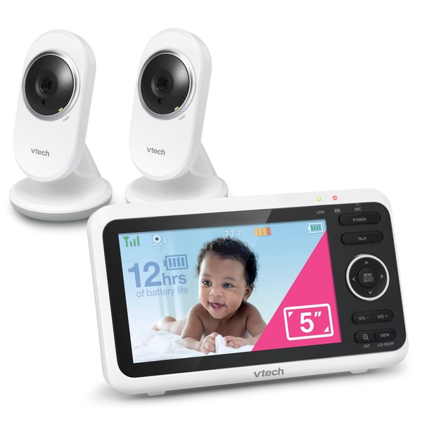 VTech [Upgraded] VM350-2 Baby Monitor, 5" Screen,2 Cameras,1000ft Range, Night