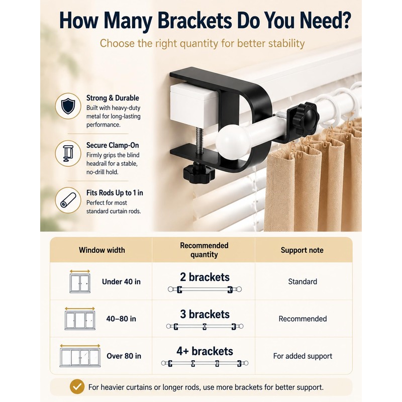 Bobuuii No Drill Curtain Rod Brackets, Inside/Outside Mount, Black 2