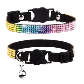 WDPAWS Cat Collar Breakaway Bling Diamond Rhinestone with Bell Adjustable for Cats and Kitten Girl boy (Black)