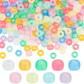 SUNNYCLUE 9 Colors Pony Beads 6x9mm Glow in The Dark Beads Bulk Pink Blue White Purple Opaque Luminous Light Weight Plastic Hair Braid Beads for Jewellery Making Beading Kits DIY Friendship Bracelets