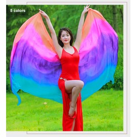 Nimiman Women 100% Real Silk Belly Dance Veils Dancing Hand Scarves Gradual Color Adult Size (5 colors)