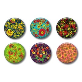 Russian Art Floral Flowers - Cute Locker Magnets for Teens Set of Six 1.75" for Whiteboard Office or Fridge (Russian)