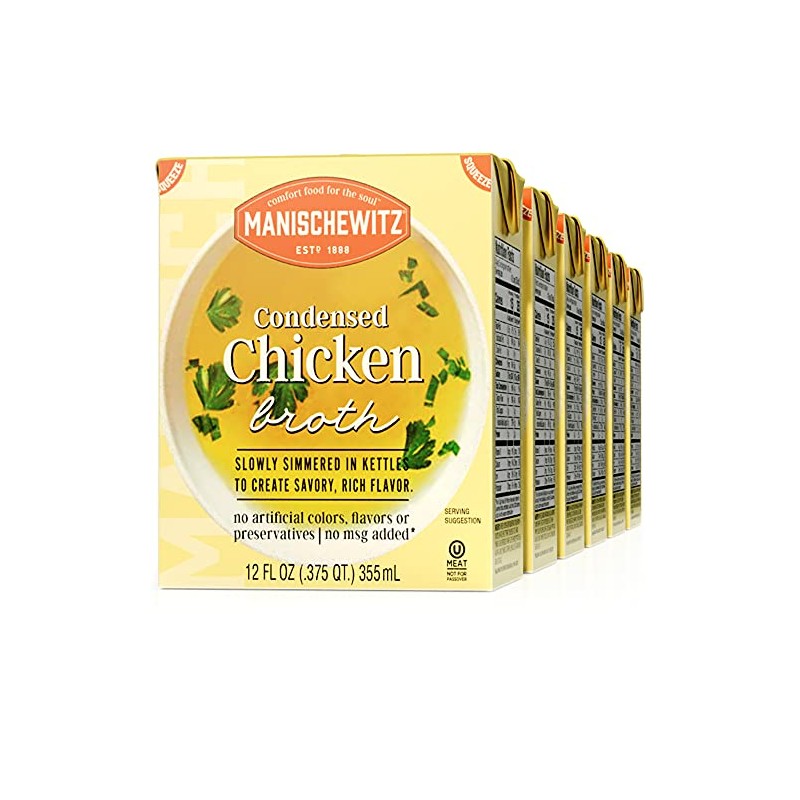 Manischewitz Condensed Chicken Broth 12oz (6 Pack), Flavorful, Kettle Cooked,