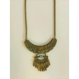 Unbranded Southwestern Feather Pendant Necklace Gold Tone Dreamcatcher Turquoise Beads