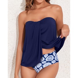 Tempt Me - Traje de baño tankini de dos piezas para mujer, con parte inferior, con control de abdomen, Azul marino, S