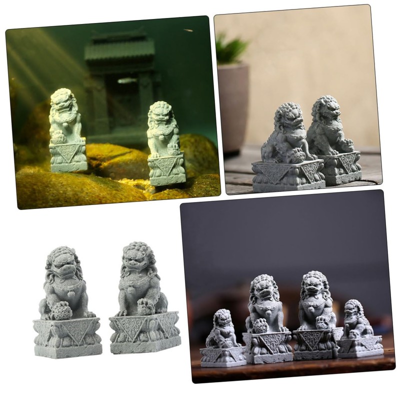 Cabilock 1pair Mini Chinese Lion Statues Lifelike Decor Elegant Desktop