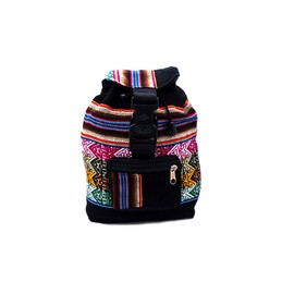 Mini Multicolored Peruvian Tribal Print Striped Pattern Lightweight Drawstring Backpack - Handmade Bags Boho Accessories (Black)