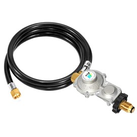 GasSaf 5FT 2 Stage Propane Regulator with Hose, 90 Degrees RV Propane Regulator for Dual Fuel Generator, RV, Camp Stoves, Gas Grills, Heaters - Standard POL Connection Fits 5-100 lb Propane Tanks