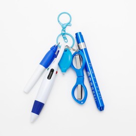 Jokupey 6 Pcs Nurse Badge Accessories Set Including Retractable Badge Reel, Mini Highlighter, Permanent Marker, Ballpoint Pen, LED Keychain Flashlight, Folding Scissors for Nurses, Blue