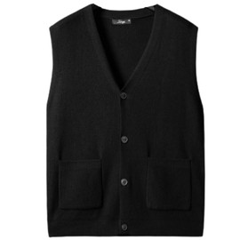 Dierouya Men's Sweater Vest V-Neck Sleeveless Cardigan Loose Button up Knitted Fall Winter Heavy Knitwear with Pockets S~5XL Black