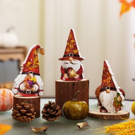 DoubleFill 3pcs Fall Harvest Pilgrim Gnome Figurine Thanksgiving Wooden Little Gnomes Figurines Table Decoration for Autumn Thanksgiving Gifts Home Office Table Harvest Party Autumn Gifts