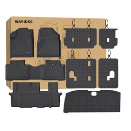 WAYIDSS Floor Mats for 2009-2015 Honda Pilot with Trunk Mat & Backrest Mat,TPE All Weather Protection Full Set Car Liners Accessories 2nd & 3rd Row Covering The Backrest Mat