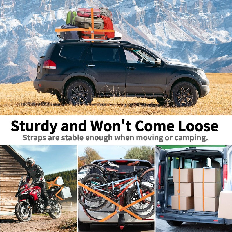 4 Tie Down Straps Short, Adjustable Cargo Straps, Durable Bicycle
