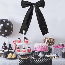 Big Black Bow Birthday Decorations , Large Black Bows Satin Ribbon Bow Themed Party Decorations,Coquette Party Background Wall Bow for Home Decor Bachelorette Baby Shower Bridal Shower Wedding