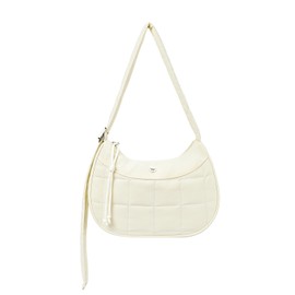 WESTBRONCO Puffer Crescent Shoulder Bags for Women Puffy Quilted Handbags, Nylon Shoulder Purse with Adjustable Strap, Beige White, Minimalist, Modern