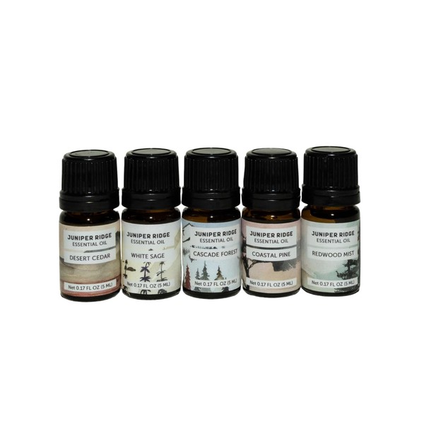 Juniper Ridge Essential Oil Gift Set - Five Refreshing & Aromatic Fragrances Infused with Notes from Nature - Essential Oils are Perfect Blend for Diffusers, Aromatherapy, & More - 5ml Each