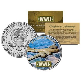 World War II B-17 Flying Fortress Plane JFK Half Dollar US Coin w/ Fact Trading Card