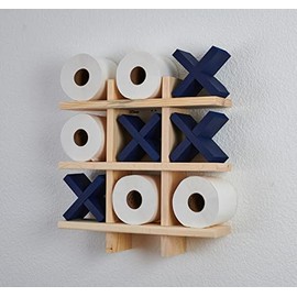 Bath Tic Tac Toe, Toilet paper Holder, Free Shipping, Bathroom Decor, Rustic Bath Shelf, Wood bath Shelf (Natural-Blue X, Classic)