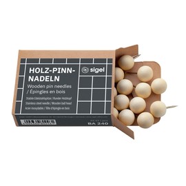 SIGEL BA240 Wooden Push Pins - Beige - Large Round Head - Diameter 12 x 22 mm - Pack of 25 - for Pinboards