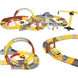 Aitere CONSTRUCTION RACE TRACKS Car Flexible Track Playset for Kids 237 Pcs