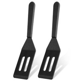 2 Pack Silicone Mini Brownie Serving Spatula, Nonstick Silicone Small Spatula ,Heat-Resistant Cookie Spatula, Mini Slotted Serve Turner for Flip Egg in Small Frying Pan Batter Cookware (Black)