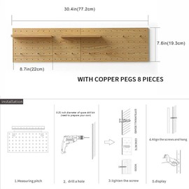 XAOHOME Wooden Pegboard, Sturdy Peg Board for WallsModular Grid Organizer, DlY Storage and Display Panels withShelves and Brass Hooks(Color:Oak)