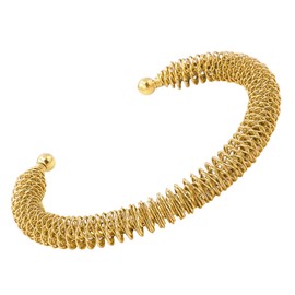 Gold C-shaped Bracelet for Women, 18K Plated Gold Spring Bracelet for Girls Dainty Elastic Stretch Stainless Steel Bracelet, Adjustable Opening Bracelet Lightweight Charm Jewelry Gifts (Spring)