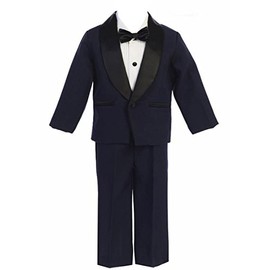 iGirldress - Traje para bebé/niños/niños de Color Marfil Negro Azul Marino con diseño de Lazo, Anillo de Esmoquin, Marino, 5